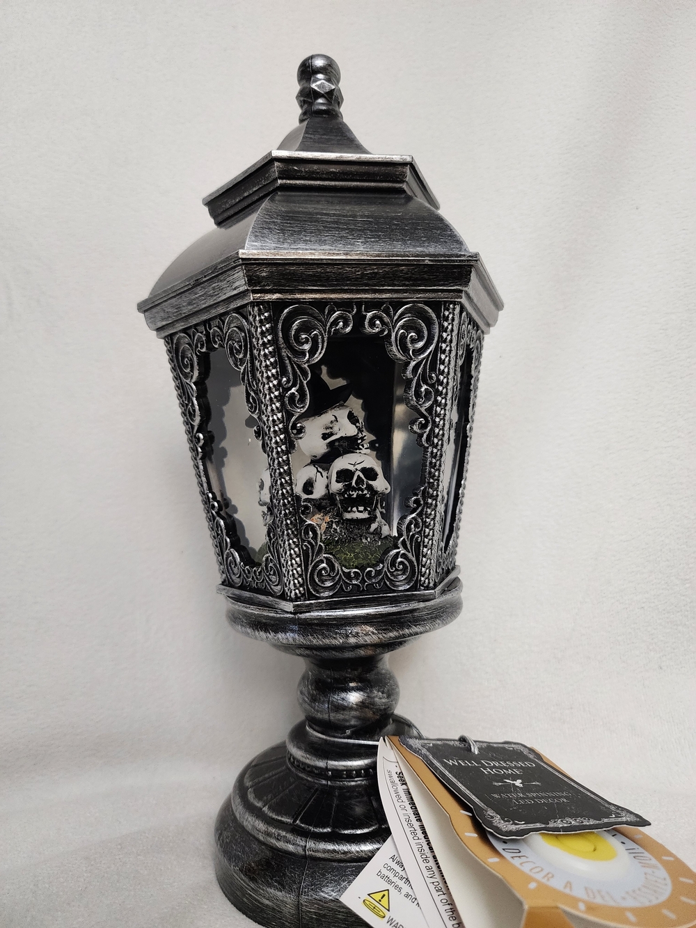 Decorative Silver Skull LIGHTUP Lantern Accent - Home Accents
